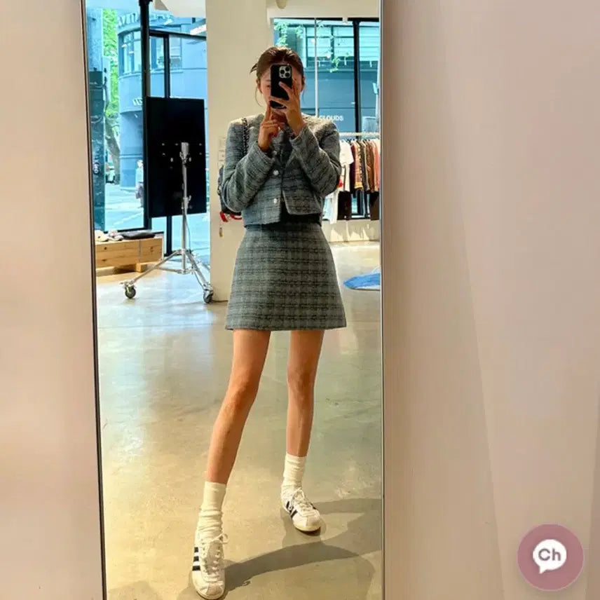 [BUNJANG] MarieMade Wool Tweed Check Set M Blue / 마리메이드 울 트위드 체크 세트 M 블루