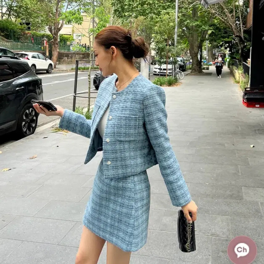 [BUNJANG] MarieMade Wool Tweed Check Set M Blue / 마리메이드 울 트위드 체크 세트 M 블루