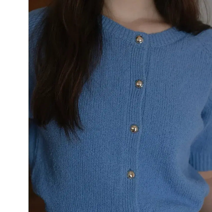 [BUNJANG] Til I Die Rosy Half Sleeve Knit Cardigan / 틸아이다이 로지 하프 슬리브 가디건 라운드 반팔 니트 F