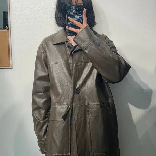 [SOLD OUT] 프리 파르티멘토 빈티지 레더 카 코트 가죽 블레이저 브라운