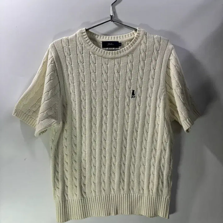 [BUNJANG] Yale Heritage Dan Cable Knit Top - Ivory / (L) 예일 여성 헤리티지 댄 케이블 반팔 라운드 니트_아이보리