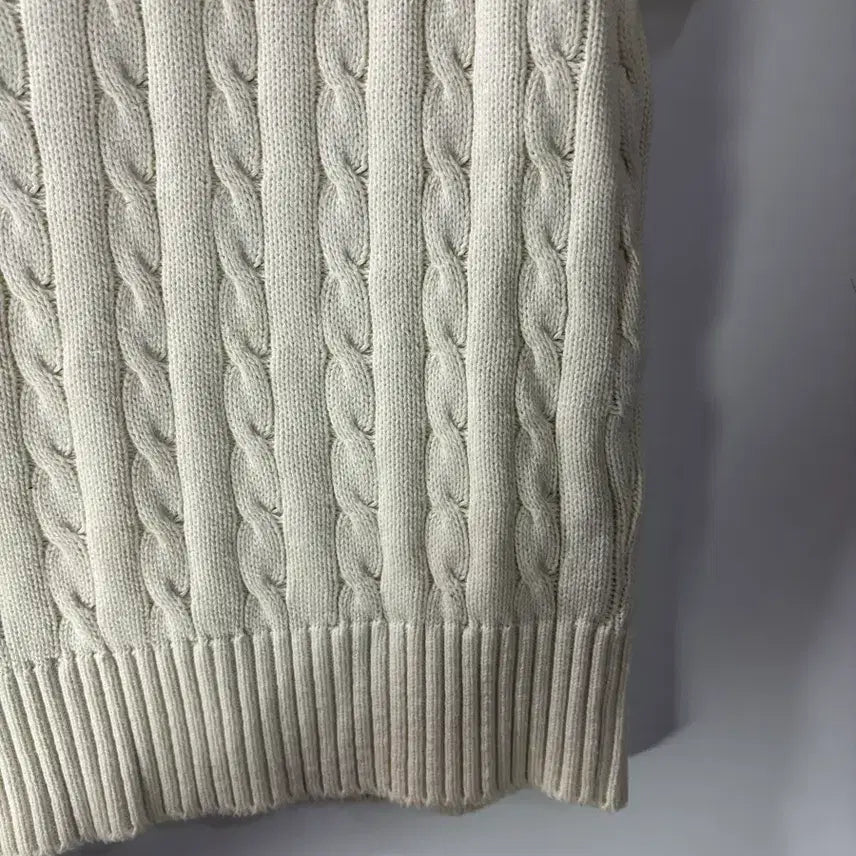 [BUNJANG] Yale Heritage Dan Cable Knit Top - Ivory / (L) 예일 여성 헤리티지 댄 케이블 반팔 라운드 니트_아이보리