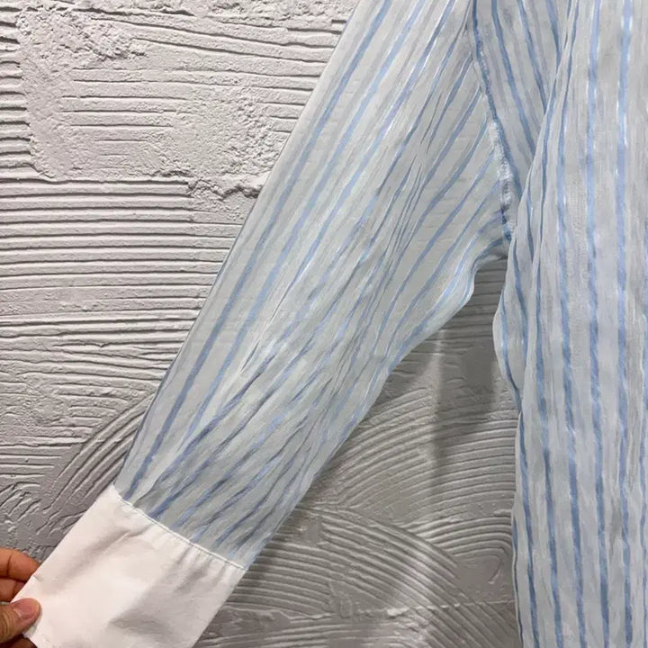 [SOLD OUT] 강자매 하늘색 시스루 롱셔츠