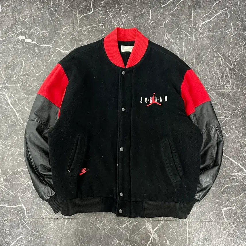 [BUNJANG] Nike Air Jordan Jumpman Varsity Jacket / 나이키 90s 에어조던 점프맨 레더암 바시티 자켓