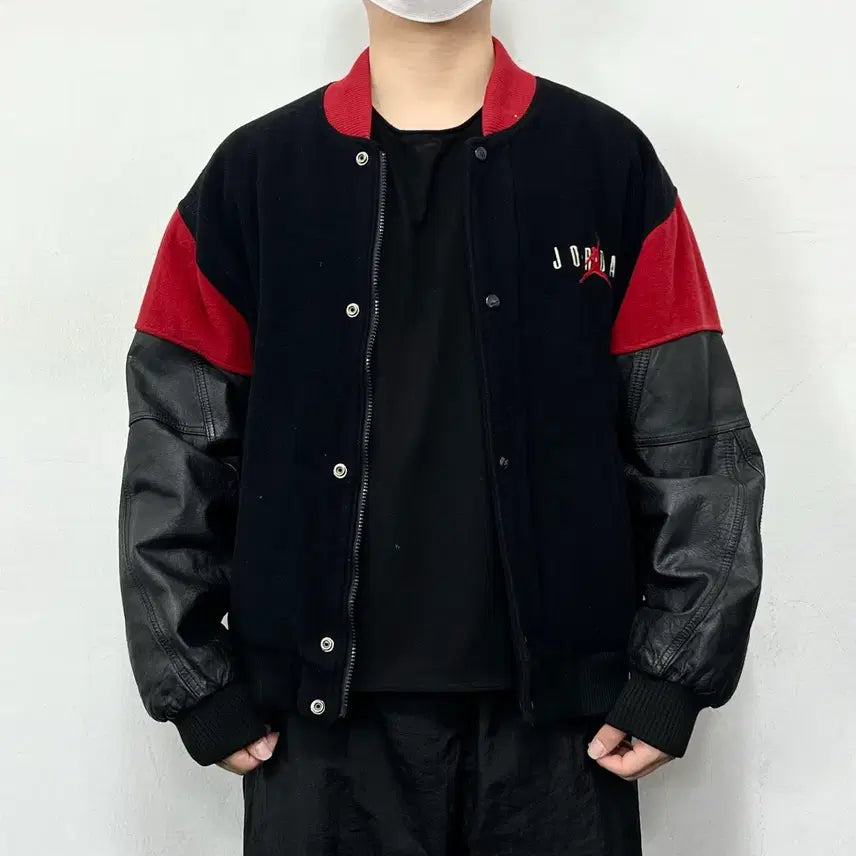 [BUNJANG] Nike Air Jordan Jumpman Varsity Jacket / 나이키 90s 에어조던 점프맨 레더암 바시티 자켓