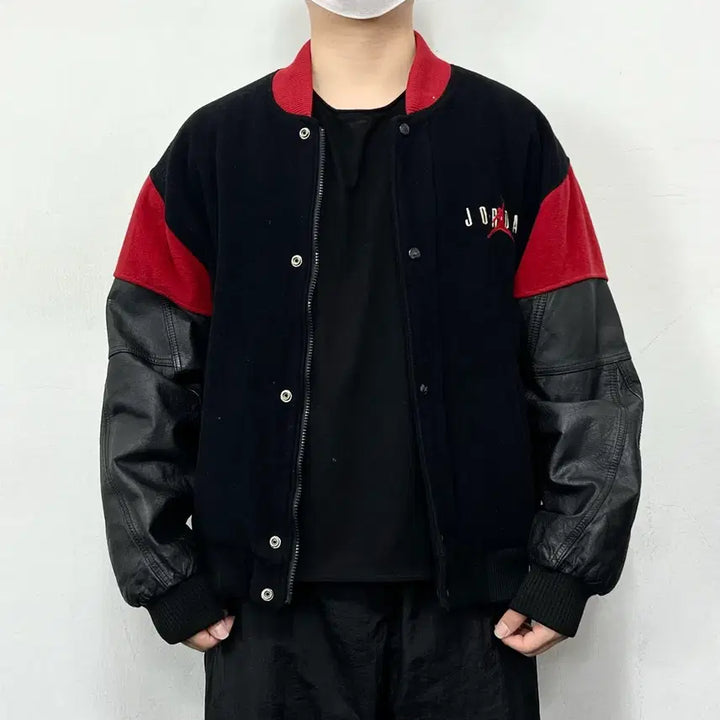 [BUNJANG] Nike Air Jordan Jumpman Varsity Jacket / 나이키 90s 에어조던 점프맨 레더암 바시티 자켓