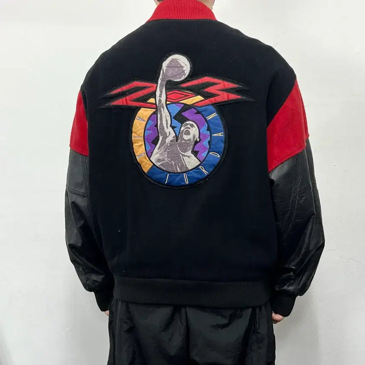 [BUNJANG] Nike Air Jordan Jumpman Varsity Jacket / 나이키 90s 에어조던 점프맨 레더암 바시티 자켓