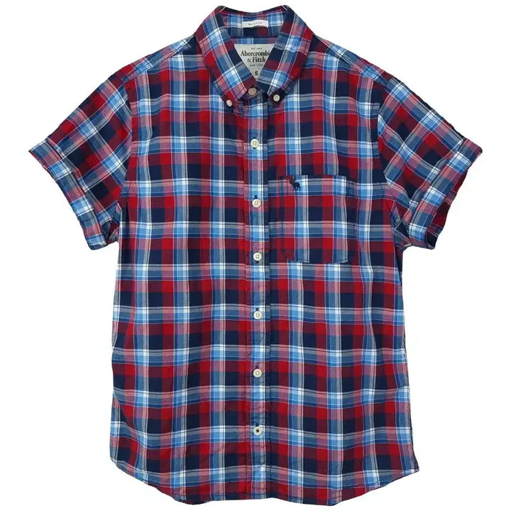 [BUNJANG] Abercrombie Logo Embroidered Vintage Check Short Sleeve Shirt / 아베크롬비 로고 자수 빈티지 체크 반팔 셔츠 M20227