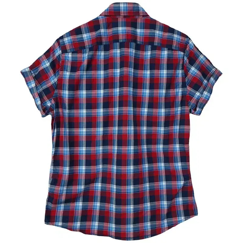 [BUNJANG] Abercrombie Logo Embroidered Vintage Check Short Sleeve Shirt / 아베크롬비 로고 자수 빈티지 체크 반팔 셔츠 M20227