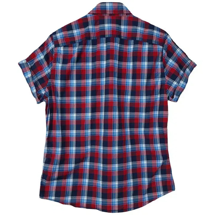 [BUNJANG] Abercrombie Logo Embroidered Vintage Check Short Sleeve Shirt / 아베크롬비 로고 자수 빈티지 체크 반팔 셔츠 M20227