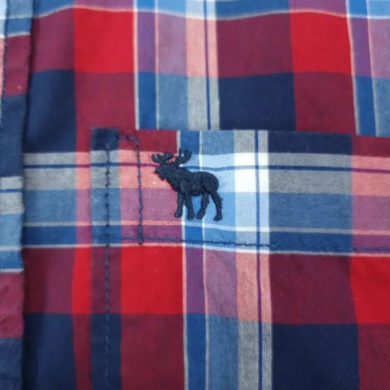 [BUNJANG] Abercrombie Logo Embroidered Vintage Check Short Sleeve Shirt / 아베크롬비 로고 자수 빈티지 체크 반팔 셔츠 M20227