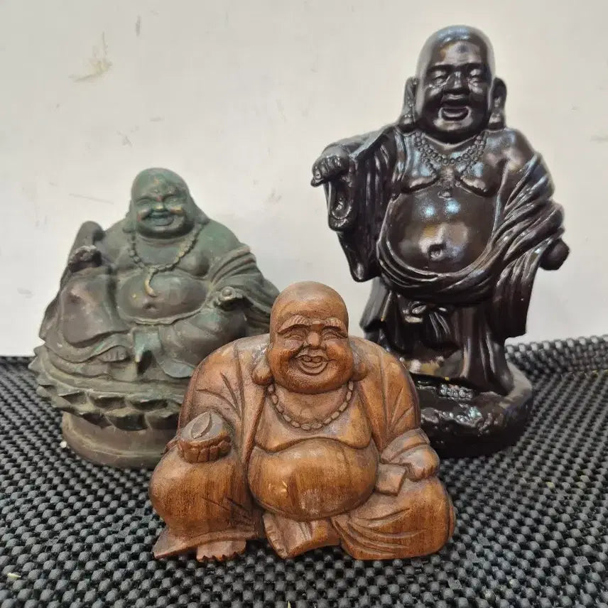 [BUNJANG] Pot-bellied Monk Statue (Porcelain, Bronze, Wood) / 소장품 포대화상 3분 (도자기청동 나무)