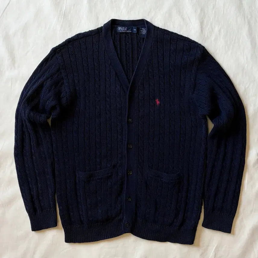 [BUNJANG] Polo Ralph Lauren Navy Cable Knit Cardigan / [M/44-55] 폴로 랄프로렌 네이비 꽈배기 니트 가디건
