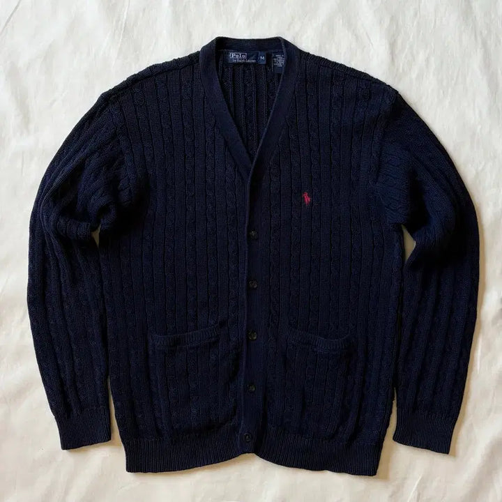[BUNJANG] Polo Ralph Lauren Navy Cable Knit Cardigan / [M/44-55] 폴로 랄프로렌 네이비 꽈배기 니트 가디건