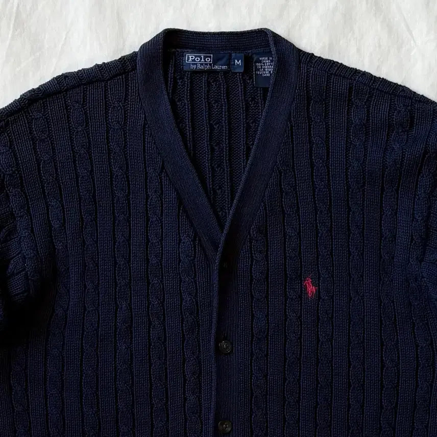 [BUNJANG] Polo Ralph Lauren Navy Cable Knit Cardigan / [M/44-55] 폴로 랄프로렌 네이비 꽈배기 니트 가디건