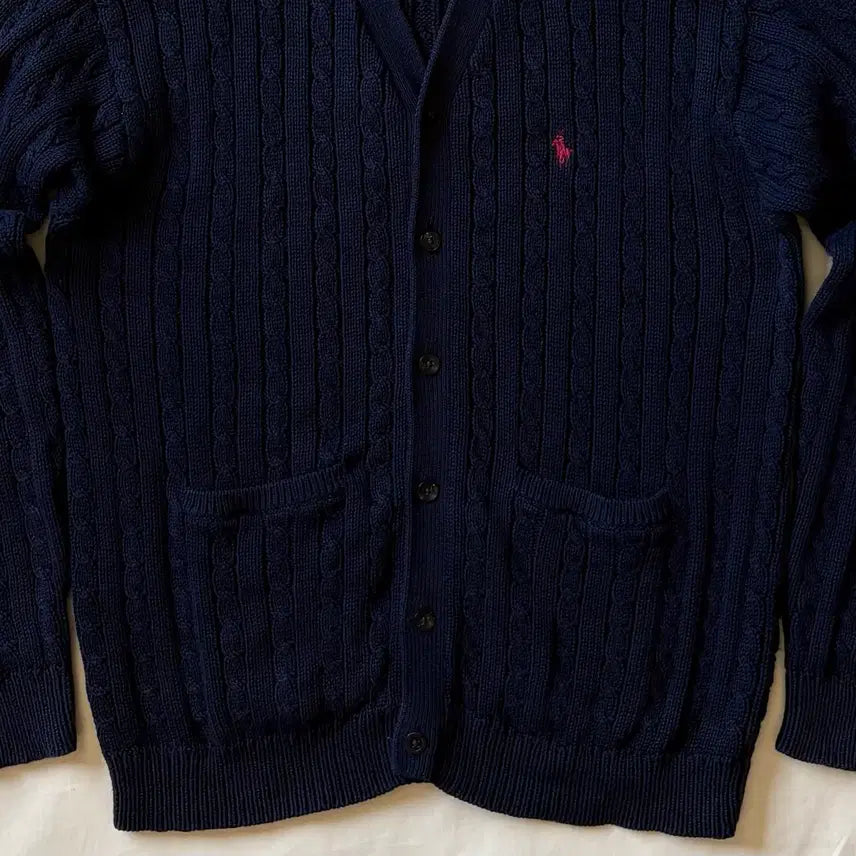 [BUNJANG] Polo Ralph Lauren Navy Cable Knit Cardigan / [M/44-55] 폴로 랄프로렌 네이비 꽈배기 니트 가디건