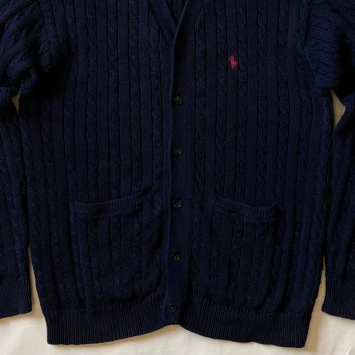 [BUNJANG] Polo Ralph Lauren Navy Cable Knit Cardigan / [M/44-55] 폴로 랄프로렌 네이비 꽈배기 니트 가디건