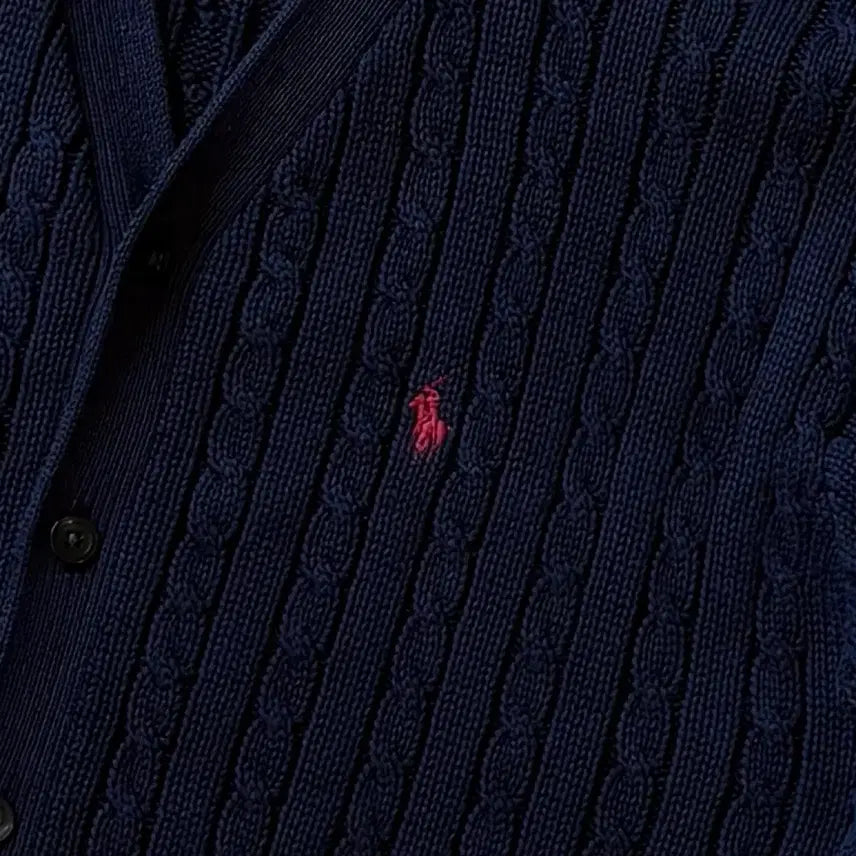 [BUNJANG] Polo Ralph Lauren Navy Cable Knit Cardigan / [M/44-55] 폴로 랄프로렌 네이비 꽈배기 니트 가디건