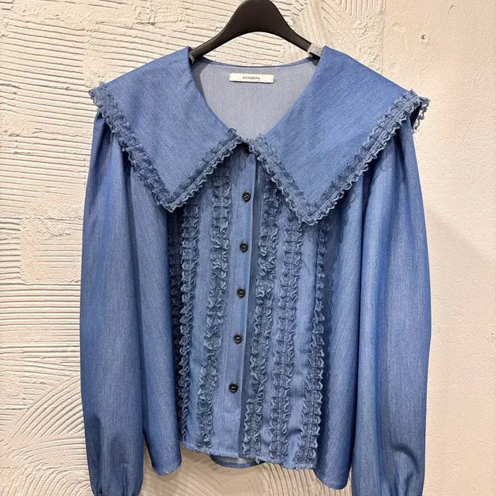 [SOLD OUT] 안나디바 데님컬러 빅카라 블라우스