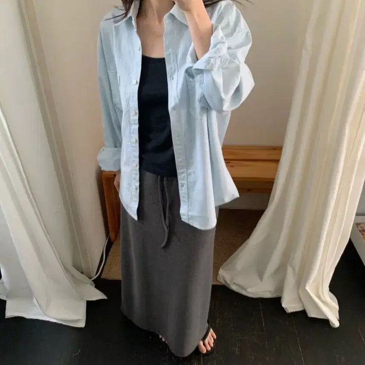 [BUNJANG] Unbranded Charcoal Flannel Bending Long Skirt / 플라넬 밴딩스커트 차콜 새상품
