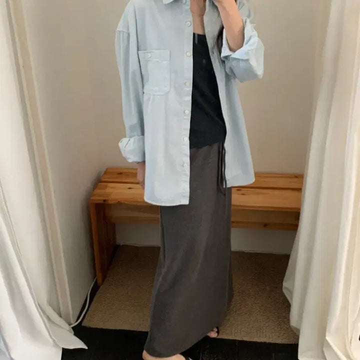 [BUNJANG] Unbranded Charcoal Flannel Bending Long Skirt / 플라넬 밴딩스커트 차콜 새상품