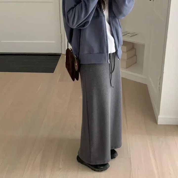 [BUNJANG] Unbranded Charcoal Flannel Bending Long Skirt / 플라넬 밴딩스커트 차콜 새상품