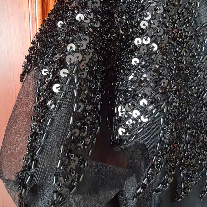 [BUNJANG] Black Sequin Embellished Short Sleeve Blouse / 블랙 스팽글 반팔 블라우스