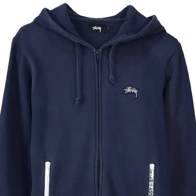 [BUNJANG] Stussy Logo Patch Hoodie Zip-Up Navy (P01634) / 스투시 로고 패치 후드 집업 네이비 P01634