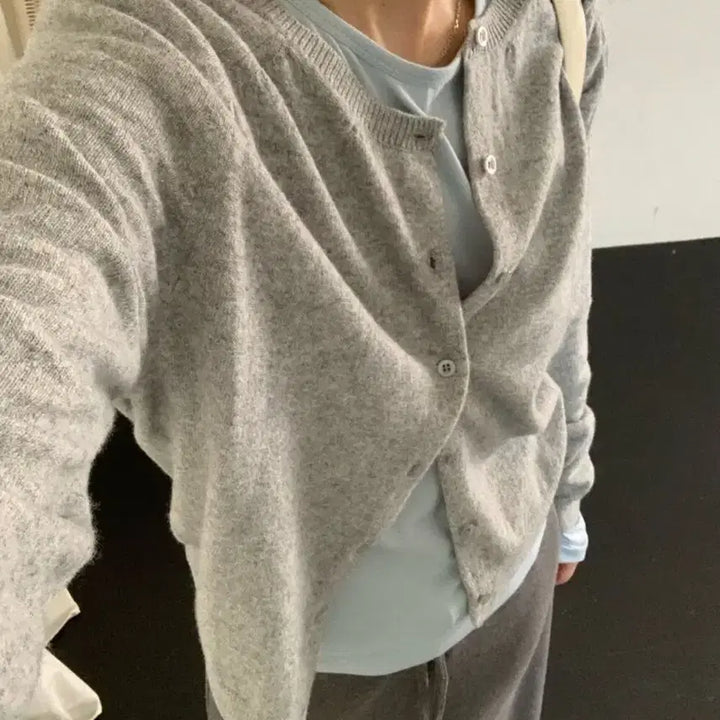 [BUNJANG] Cashmere Flannel Cardigan Gray / 플라넬 캐시미어 가디건 새상품 그레이