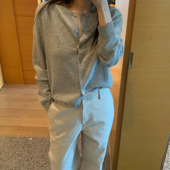 [BUNJANG] Cashmere Flannel Cardigan Gray / 플라넬 캐시미어 가디건 새상품 그레이