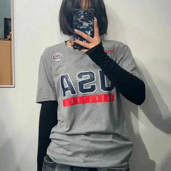 [BUNJANG] Nike USA Basketball Dri-FIT Functional Short Sleeve T-shirt / 스몰 나이키 드라이핏 미국 USA 농구 국대 기능성 반팔 티셔츠 그레이