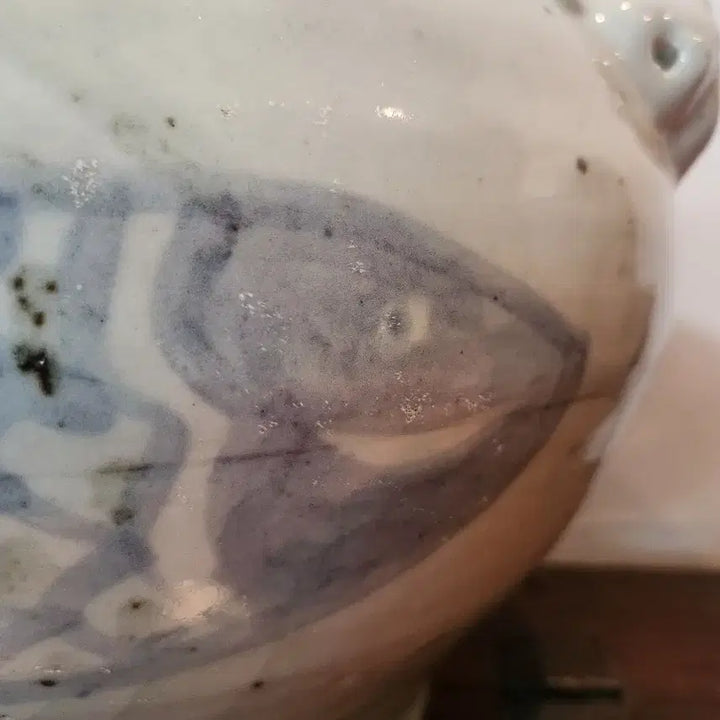 [BUNJANG] Celadon Porcelain Four-Eared Fish Motif Large Vase / 청화백자 사귀 어문 대호