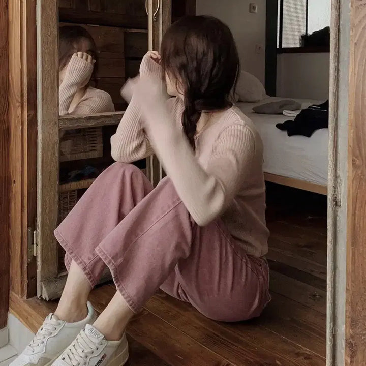 [BUNJANG] Slow and Made Mute Pink Dying Denim Pants - Basic XS / 슬로우앤드 made. 투데이 뮤트핑크 다잉데님팬츠 - 베이직 XS