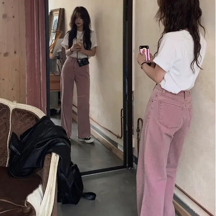 [BUNJANG] Slow and Made Mute Pink Dying Denim Pants - Basic XS / 슬로우앤드 made. 투데이 뮤트핑크 다잉데님팬츠 - 베이직 XS