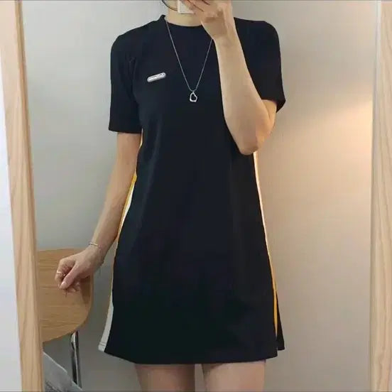 [BUNJANG] who.a.u Side Line Short Sleeve Dress - S / [옷정리] who.a.u / 배색 사이드라인 반팔 원피스 /S