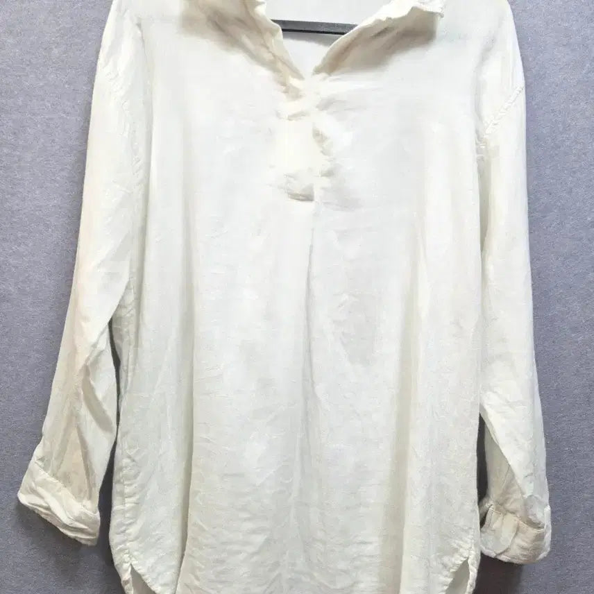 [BUNJANG] White Henley Neck Long Sleeve Shirt / 화이트 헨리넥 셔츠 롱슬리브