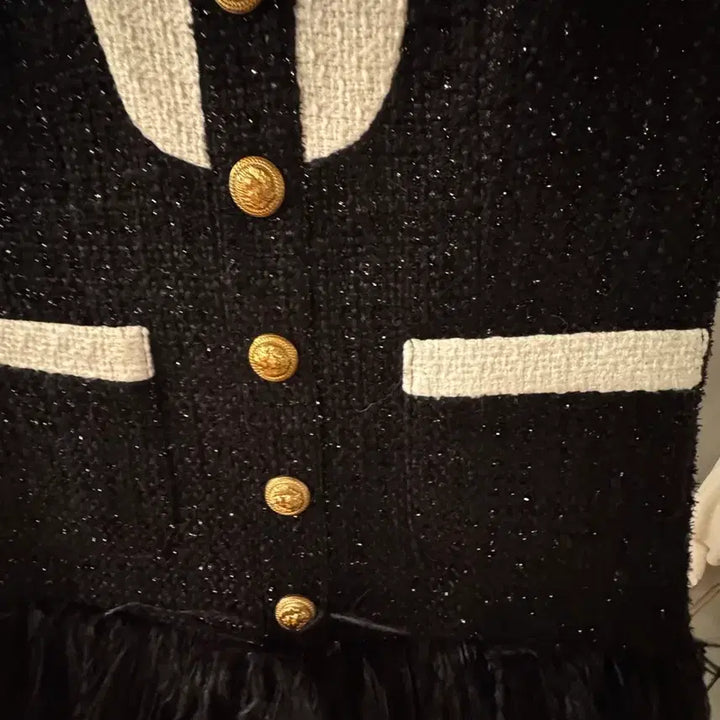 [BUNJANG] Black Tweed Mini Dress / 고급스러운 블랙 트위드 미니 원피스 44~55