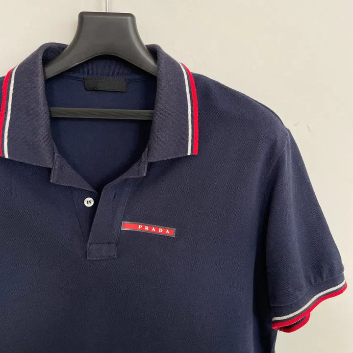 [BUNJANG] Prada Unisex Linea Rossa Navy PK Short Sleeve T-shirt / 프라다 공용L 리네아로사 네이비 PK 피케 반팔 티셔츠