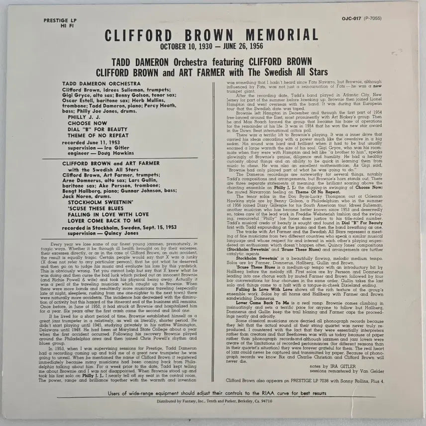 [BUNJANG] Clifford Brown Memorial LP (1980s OJC) / Clifford Brown의 Memorial 엘피 (1980년대OJC)