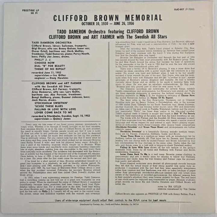 [BUNJANG] Clifford Brown Memorial LP (1980s OJC) / Clifford Brown의 Memorial 엘피 (1980년대OJC)