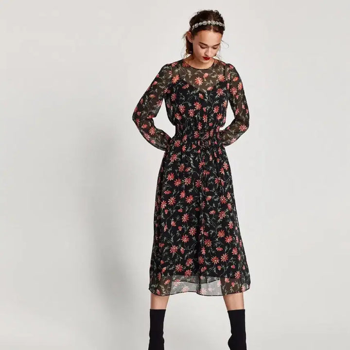 [BUNJANG] ZARA Floral Chiffon Long Dress / 자라 꽃무늬 쉬폰 롱원피스