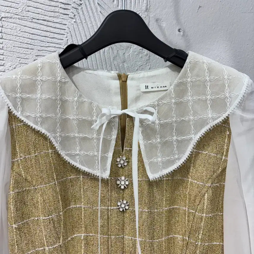 [BUNJANG] It MICHAA Lace Collar Tweed Dress / 잇미샤 레이스카라 트위드 원피스