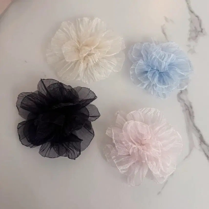 [BUNJANG] Organza Chiffon Flower Hair Clip / 오간자 시폰 꽃 플라워 헤어핀 집게핀