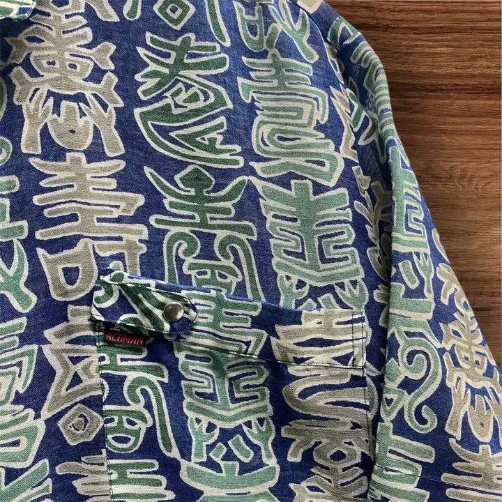 [BUNJANG] Vintage Oriental Pattern Linen Shirt L / 빈티지 오리엔탈 패턴 린넨 셔츠 L