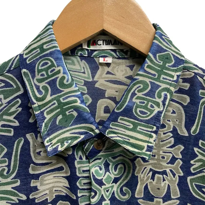 [BUNJANG] Vintage Oriental Pattern Linen Shirt L / 빈티지 오리엔탈 패턴 린넨 셔츠 L