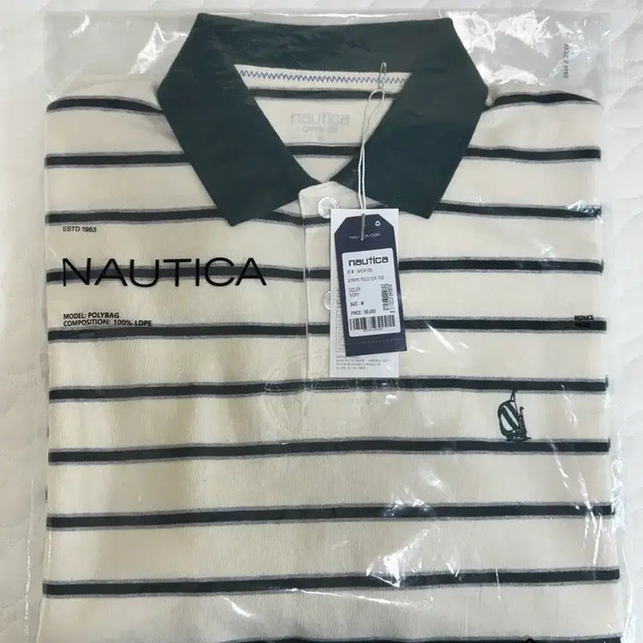 [BUNJANG] Nautica Striped Short Sleeve Polo Shirt Ivory M / 노티카 스트라이프 반팔 폴로 티셔츠 아이보리 M [새상품]