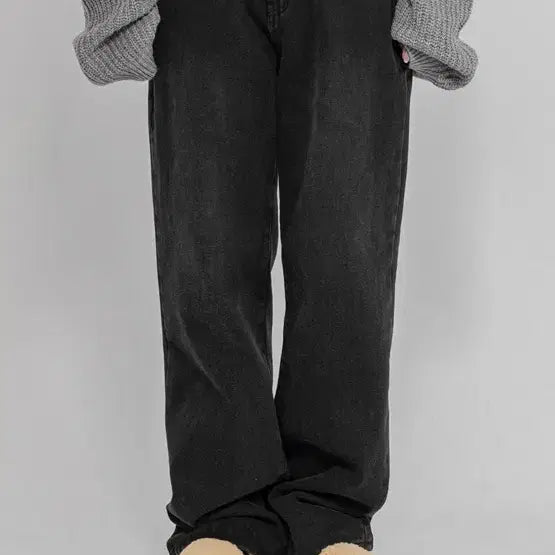 [BUNJANG] Pandora Fit Black Denim Wide Straight Pants / 판도라핏 블랙 데님 와이드 일자 팬츠