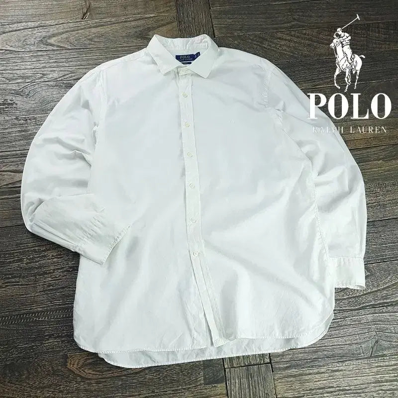 [BUNJANG] Polo Ralph Lauren White Pony Logo Embroidered Shirt / 폴로 랄프로렌 화이트 포니 로고 자수 셔츠 M20228