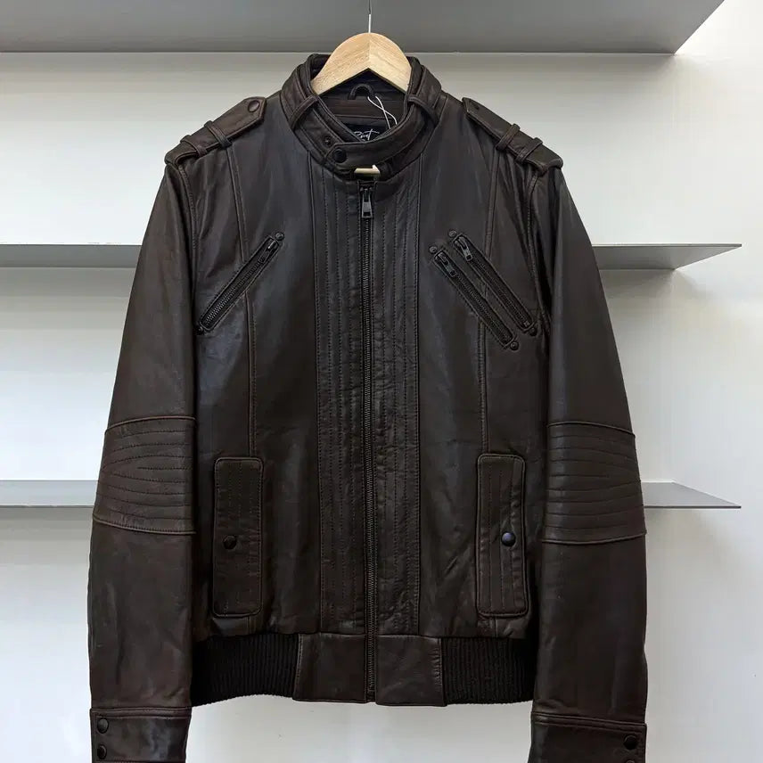 [BUNJANG] Black Riri Lamb Leather Biker Jacket / 블랙리벳 멀티 집 램 레더 바이커 자켓