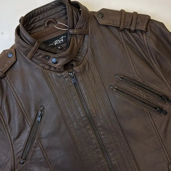 [BUNJANG] Black Riri Lamb Leather Biker Jacket / 블랙리벳 멀티 집 램 레더 바이커 자켓